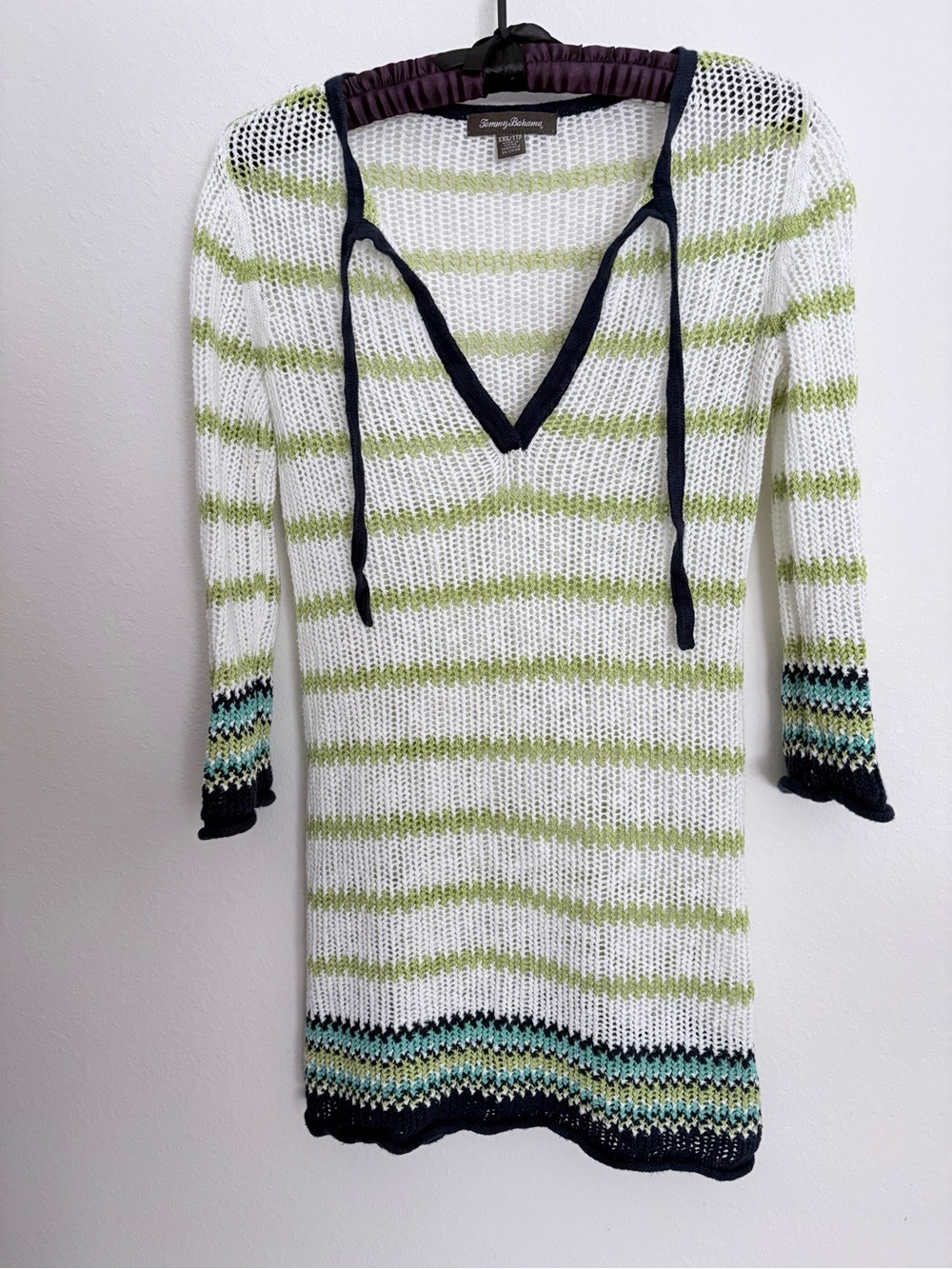Tommy Bahama Striped Crochet Knit Tunic Cover-Up - Rare XXS - EUC